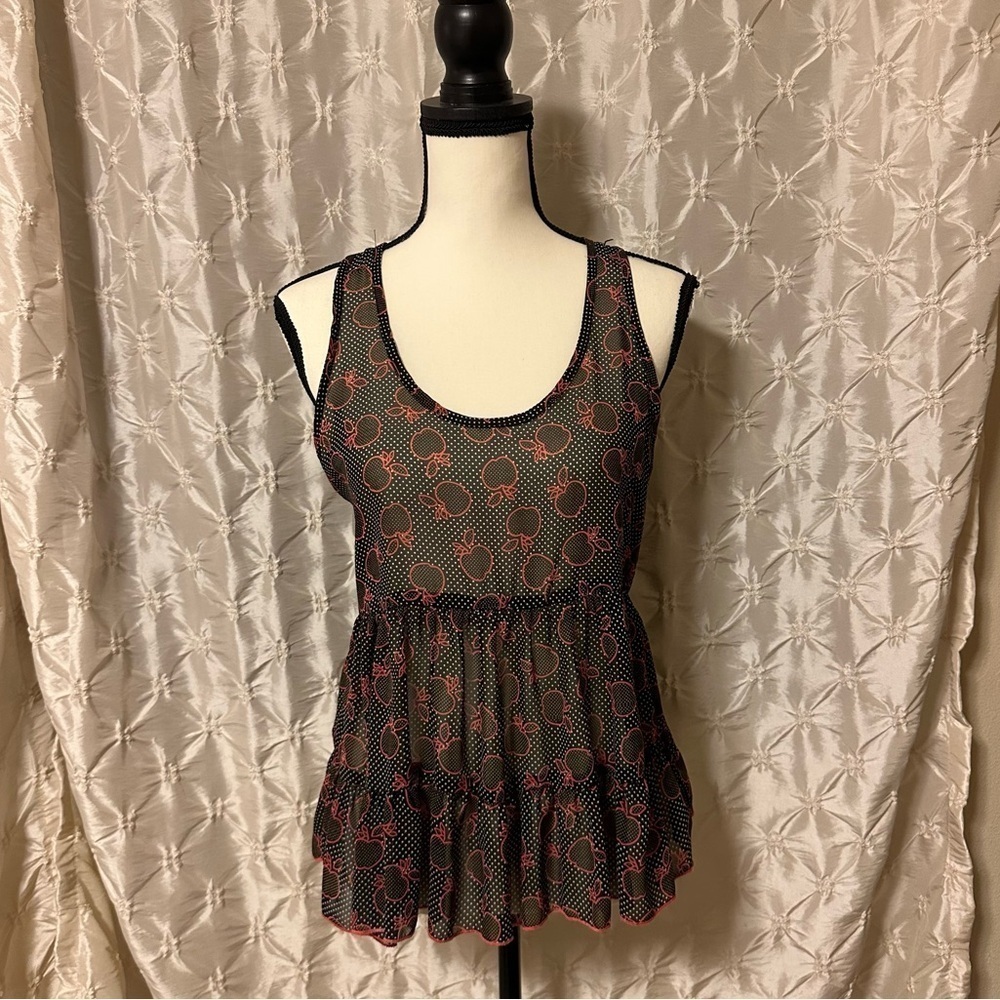 Audrey 3+1 Sheer Black Apple Ruffled Tiered Racerback Tank Top